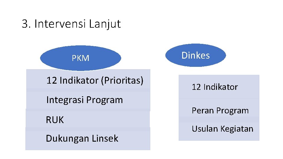 3. Intervensi Lanjut PKM 12 Indikator (Prioritas) Integrasi Program RUK Dukungan Linsek Dinkes 12