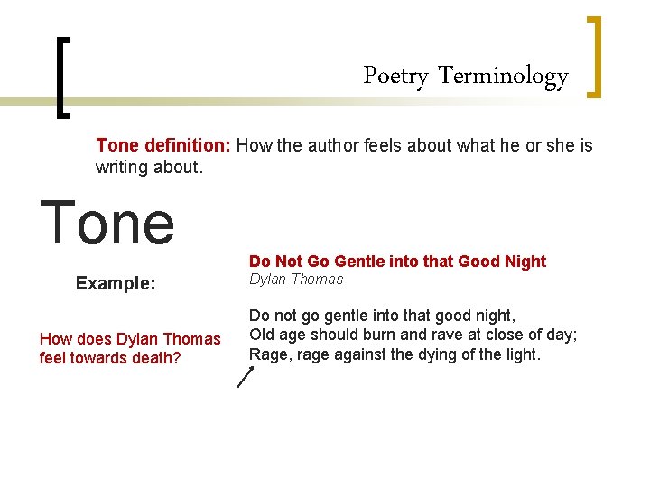 Poetry Terminology Tone definition: How the author feels about what he or she is