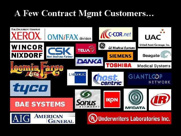 A Few Contract Mgmt Customers… BAE SYSTEMS 