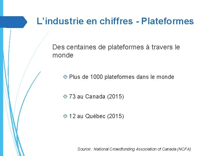 L’industrie en chiffres - Plateformes Des centaines de plateformes à travers le monde Plus