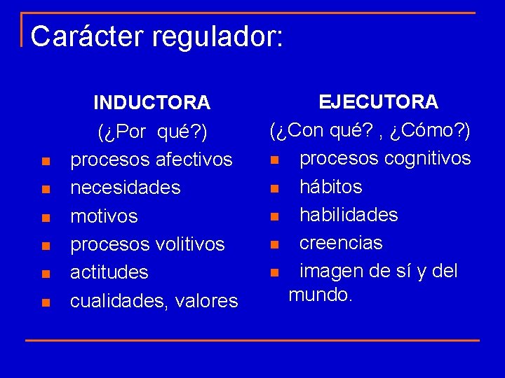 Carácter regulador: n n n INDUCTORA (¿Por qué? ) procesos afectivos necesidades motivos procesos Carácter regulador: n n n INDUCTORA (¿Por qué? ) procesos afectivos necesidades motivos procesos