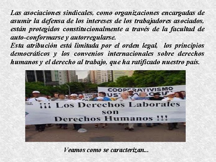 Las asociaciones sindicales, como organizaciones encargadas de asumir la defensa de los intereses de