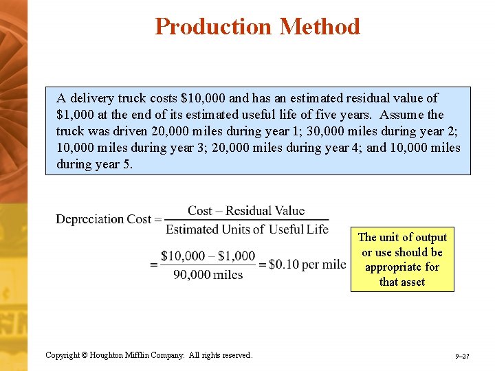 Production Method A delivery truck costs $10, 000 and has an estimated residual value