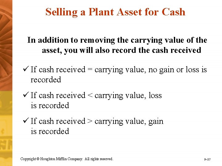 Selling a Plant Asset for Cash In addition to removing the carrying value of