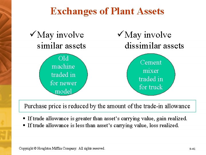 Exchanges of Plant Assets ü May involve similar assets Old machine traded in for