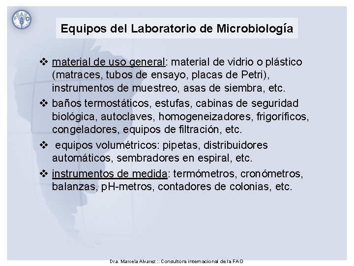 Equipos del Laboratorio de Microbiología v material de uso general: material de vidrio o