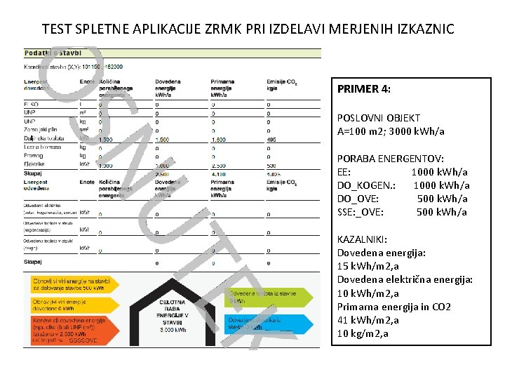 TEST SPLETNE APLIKACIJE ZRMK PRI IZDELAVI MERJENIH IZKAZNIC PRIMER 4: POSLOVNI OBJEKT A=100 m