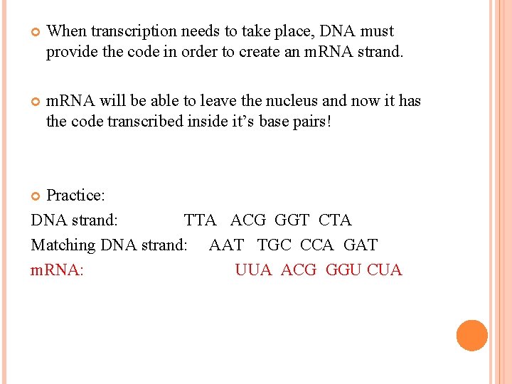  When transcription needs to take place, DNA must provide the code in order