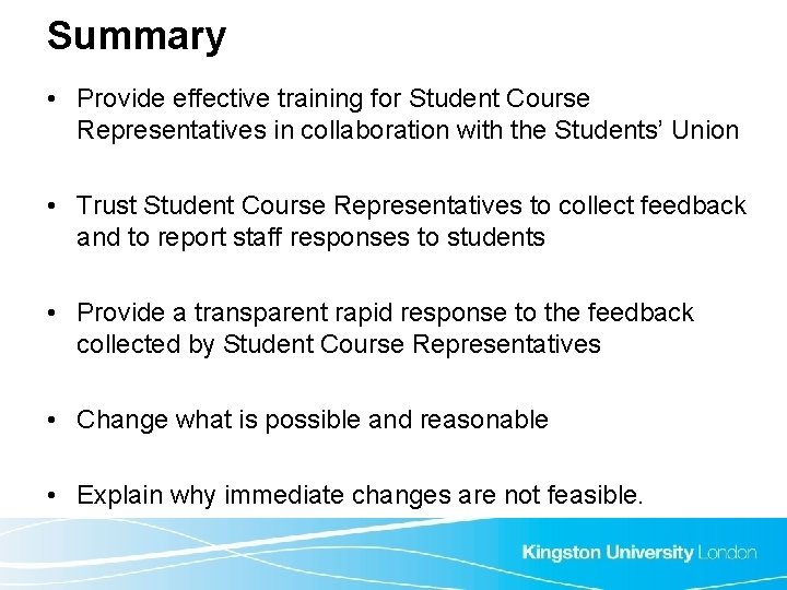 Summary • Provide effective training for Student Course Representatives in collaboration with the Students’ Summary • Provide effective training for Student Course Representatives in collaboration with the Students’