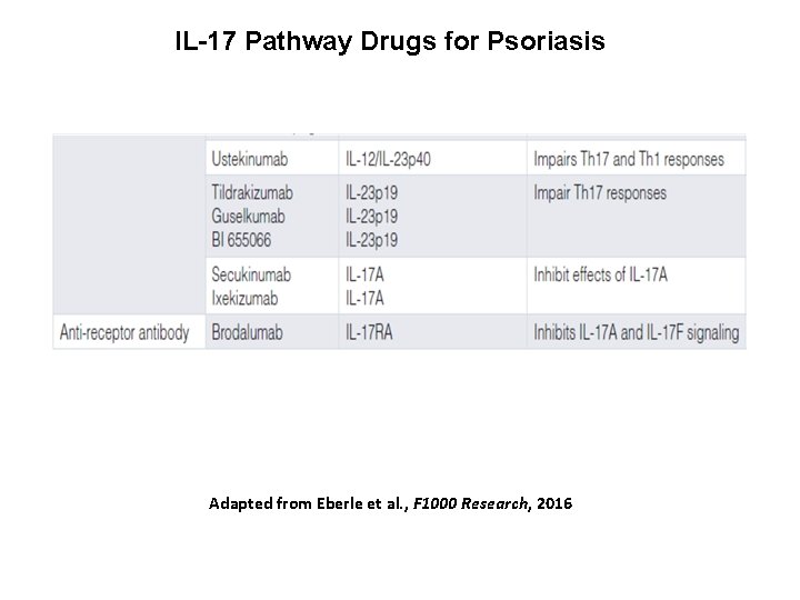 IL-17 Pathway Drugs for Psoriasis Adapted from Eberle et al. , F 1000 Research,
