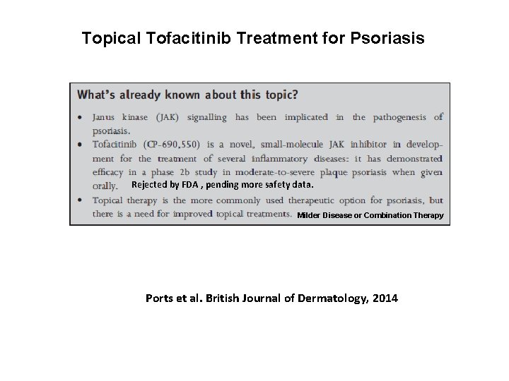 Topical Tofacitinib Treatment for Psoriasis Rejected by FDA , pending more safety data. Milder