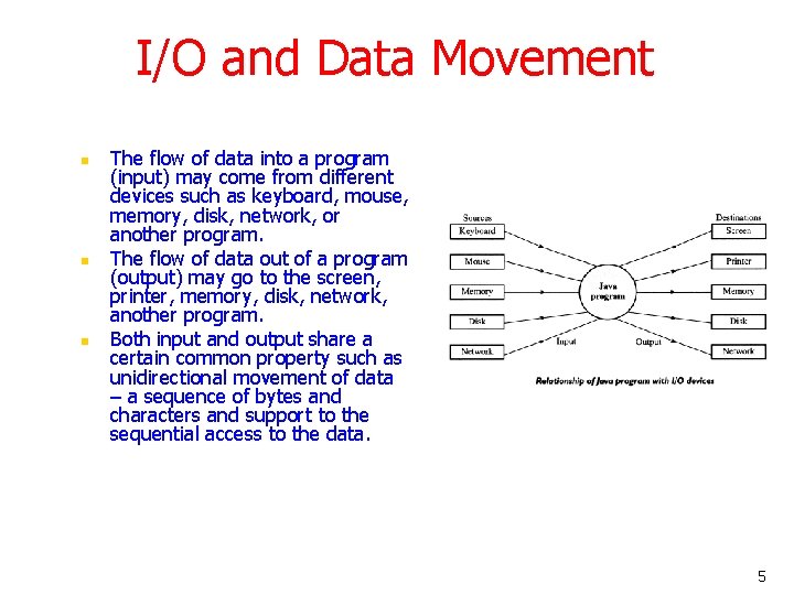 I/O and Data Movement n n n The flow of data into a program