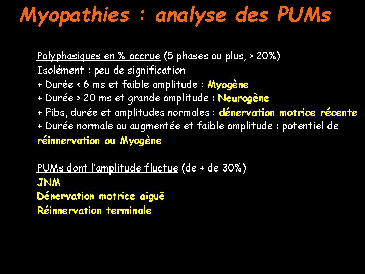 Myopathies : analyse des PUMs Polyphasiques en % accrue (5 phases ou plus, >