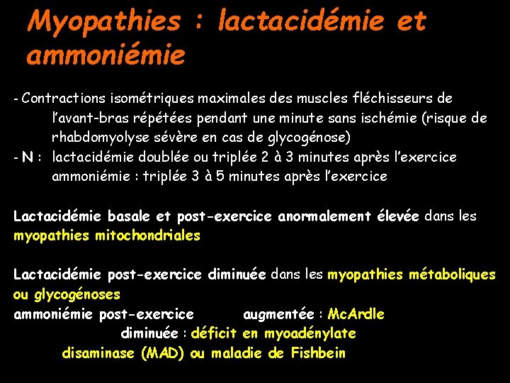 Myopathies : lactacidémie et ammoniémie - Contractions isométriques maximales des muscles fléchisseurs de l’avant-bras