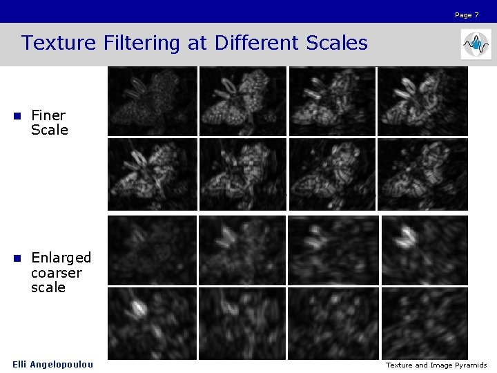 Page 7 Texture Filtering at Different Scales n Finer Scale n Enlarged coarser scale