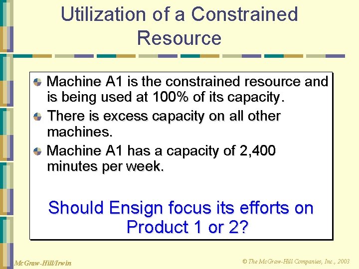 Utilization of a Constrained Resource Machine A 1 is the constrained resource and is