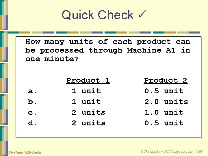 Quick Check How many units of each product can be processed through Machine A