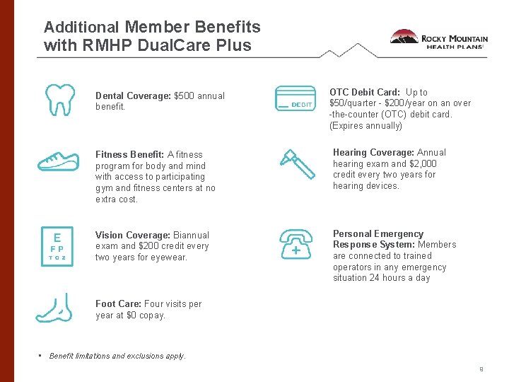 Additional Member Benefits with RMHP Dual. Care Plus Dental Coverage: $500 annual benefit. OTC