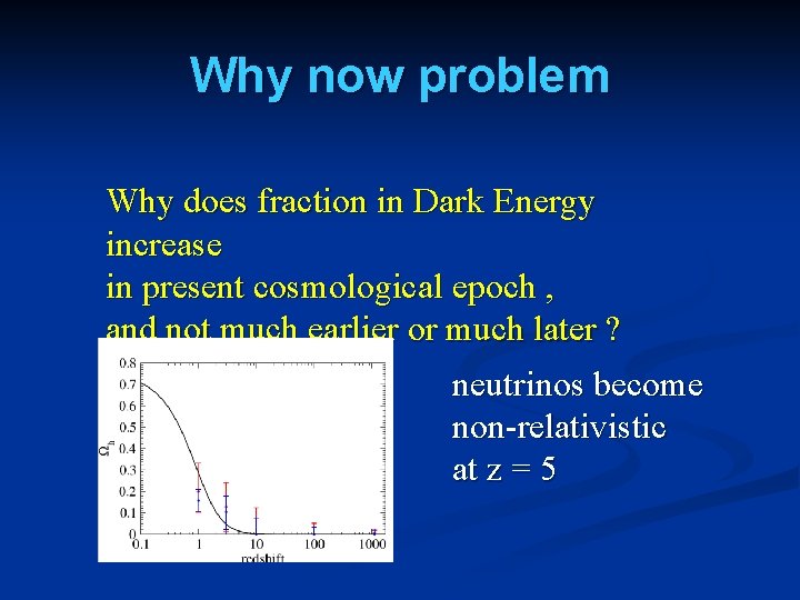 Why now problem Why does fraction in Dark Energy increase in present cosmological epoch