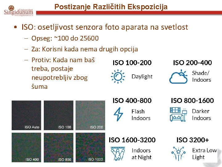 Postizanje Različitih Ekspozicija • ISO: osetljivost senzora foto aparata na svetlost – Opseg: ~100