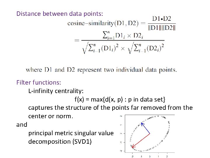 Distance between data points: Filter functions: L-infinity centrality: f(x) = max{d(x, p) : p