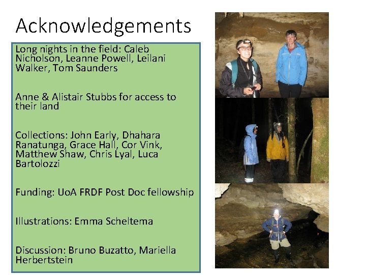 Acknowledgements Long nights in the field: Caleb Nicholson, Leanne Powell, Leilani Walker, Tom Saunders