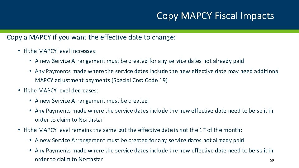 Copy MAPCY Fiscal Impacts Copy a MAPCY if you want the effective date to