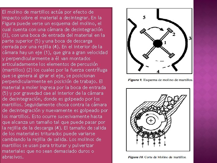 El molino de martillos actúa por efecto de impacto sobre el material a desintegrar. El molino de martillos actúa por efecto de impacto sobre el material a desintegrar.