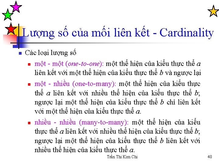 Lượng số của mối liên kết - Cardinality n Các loại lượng số n