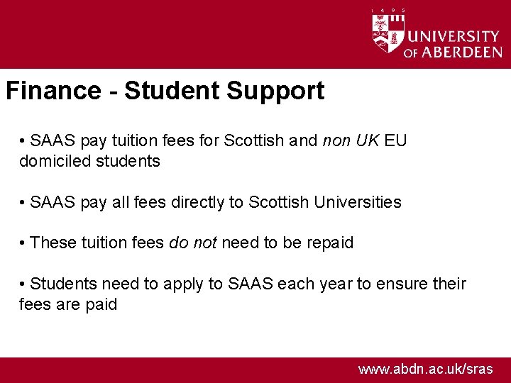 Finance - Student Support • SAAS pay tuition fees for Scottish and non UK