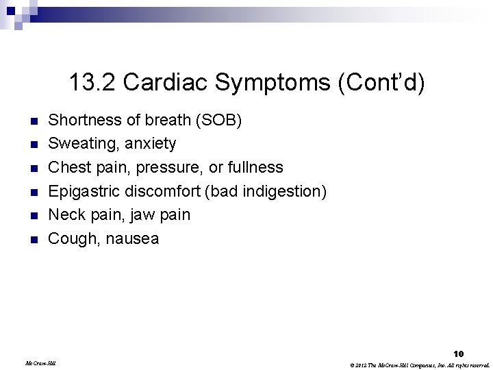 13. 2 Cardiac Symptoms (Cont’d) n n n Shortness of breath (SOB) Sweating, anxiety