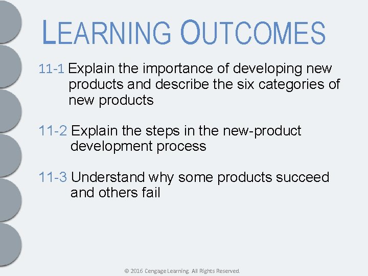 LEARNING OUTCOMES 11 -1 Explain the importance of developing new products and describe the