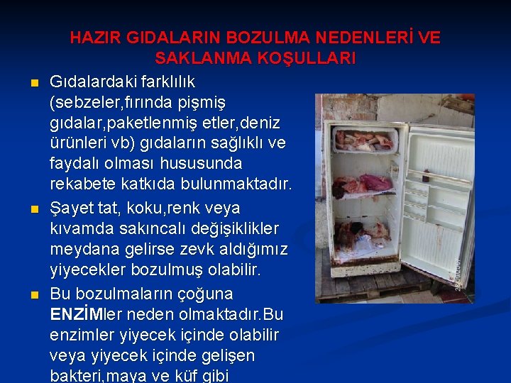 n n n HAZIR GIDALARIN BOZULMA NEDENLERİ VE SAKLANMA KOŞULLARI Gıdalardaki farklılık (sebzeler, fırında