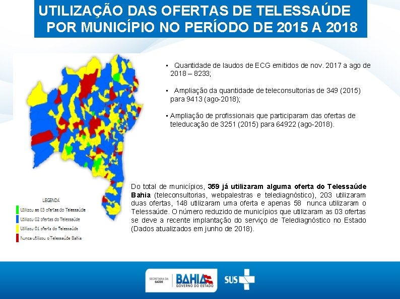 UTILIZAÇÃO DAS OFERTAS DE TELESSAÚDE POR MUNICÍPIO NO PERÍODO DE 2015 A 2018 •