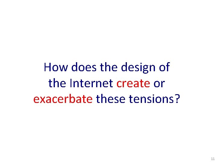 How does the design of the Internet create or exacerbate these tensions? 11 