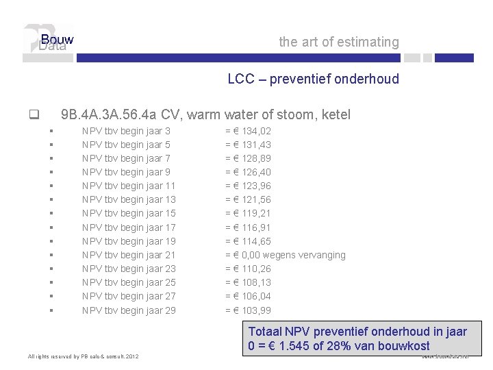 the art of estimating LCC – preventief onderhoud q 9 B. 4 A. 3