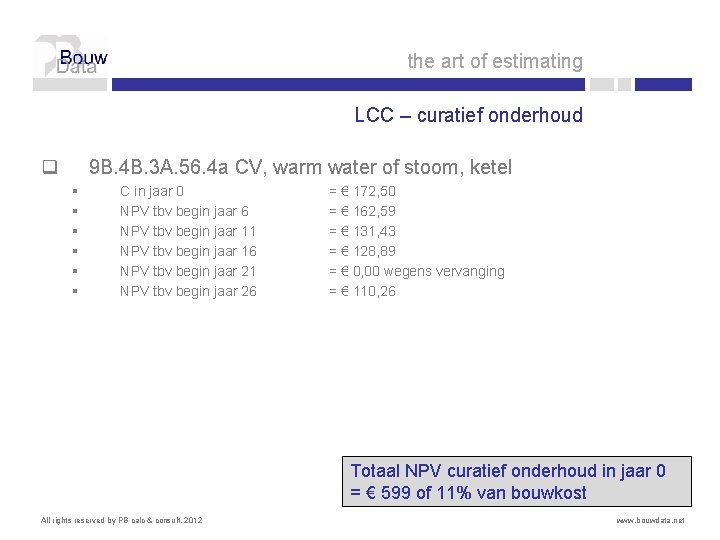 the art of estimating LCC – curatief onderhoud q 9 B. 4 B. 3