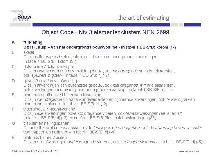 the art of estimating Object Code - Niv 3 elementenclusters NEN 2699 A B the art of estimating Object Code - Niv 3 elementenclusters NEN 2699 A B