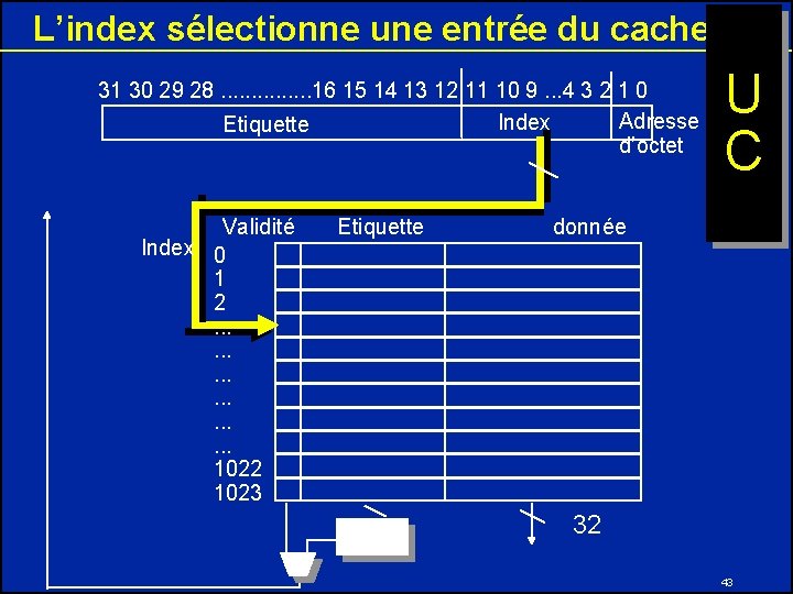 L’index sélectionne une entrée du cache : 31 30 29 28. . . .