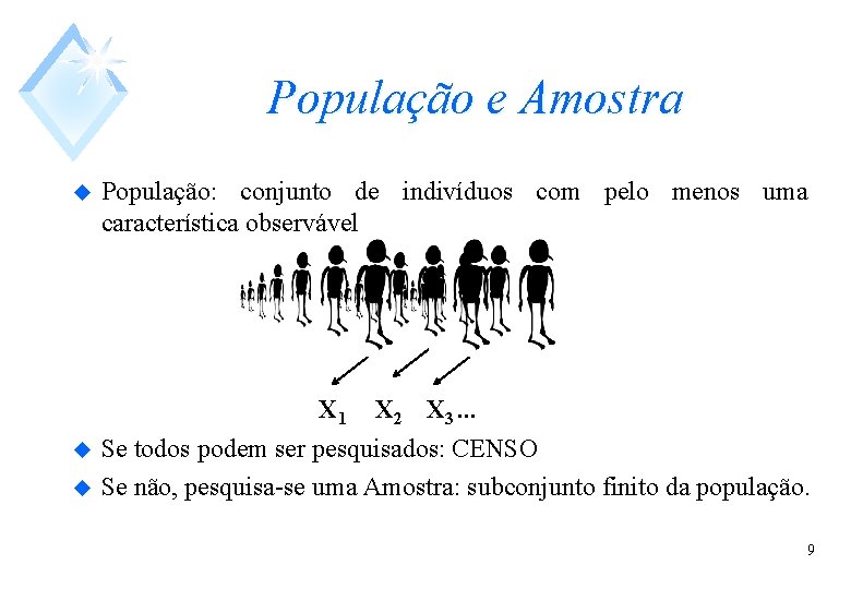 População e Amostra u u u População: conjunto de indivíduos com pelo menos uma