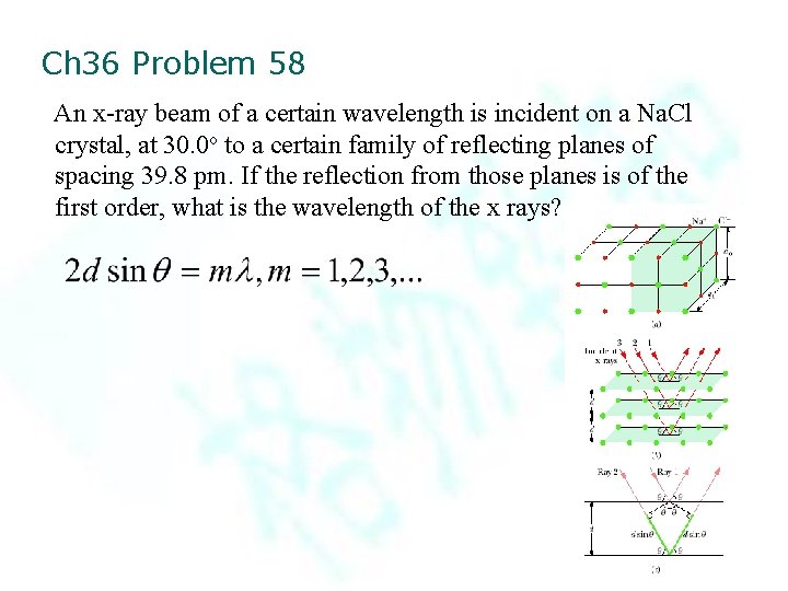 Ch 36 Problem 58 An x-ray beam of a certain wavelength is incident on