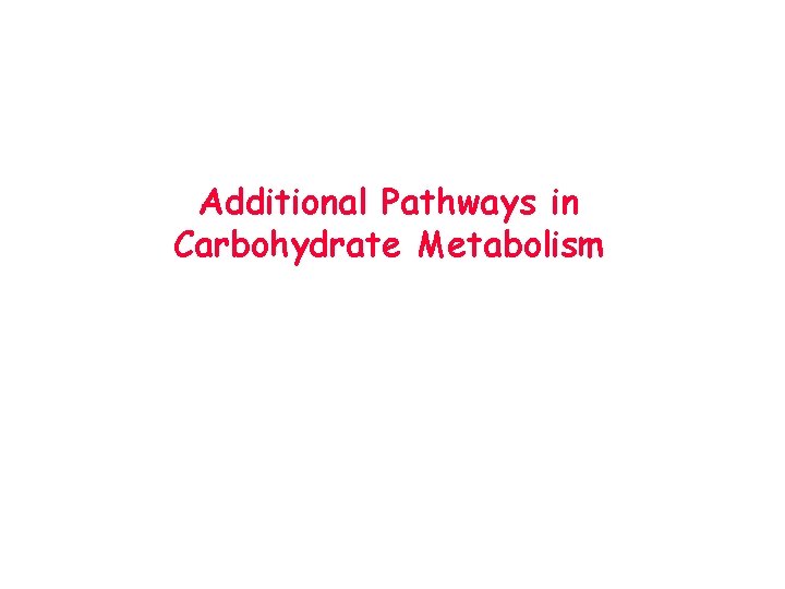 Additional Pathways in Carbohydrate Metabolism 