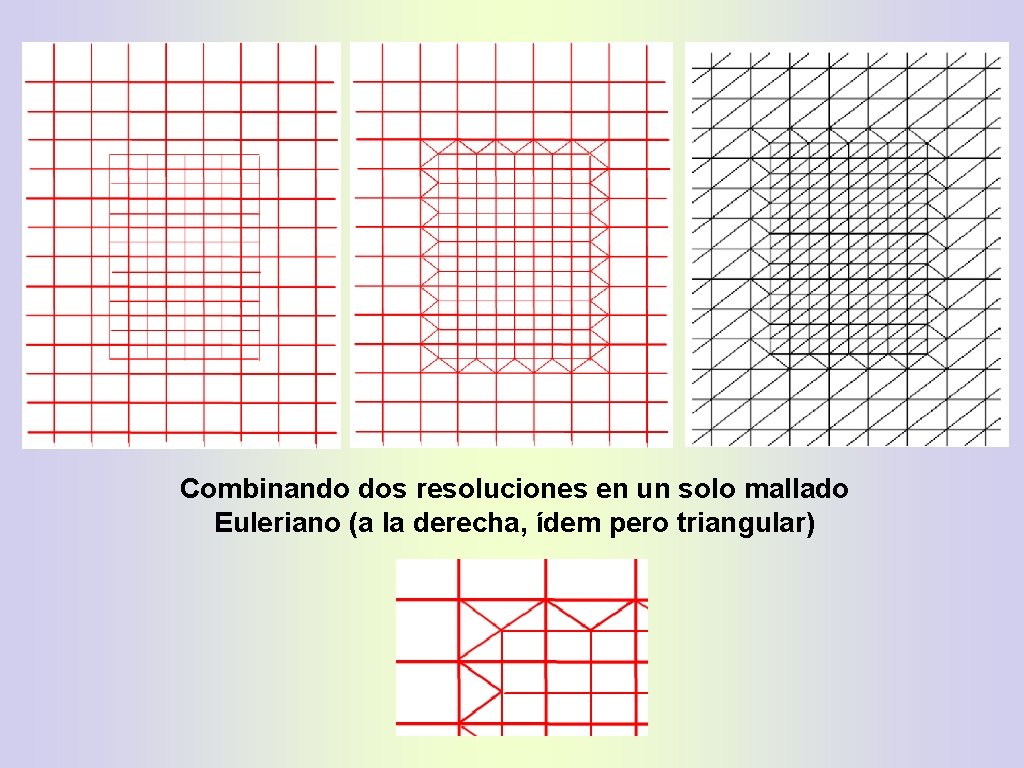 Combinando dos resoluciones en un solo mallado Euleriano (a la derecha, ídem pero triangular)