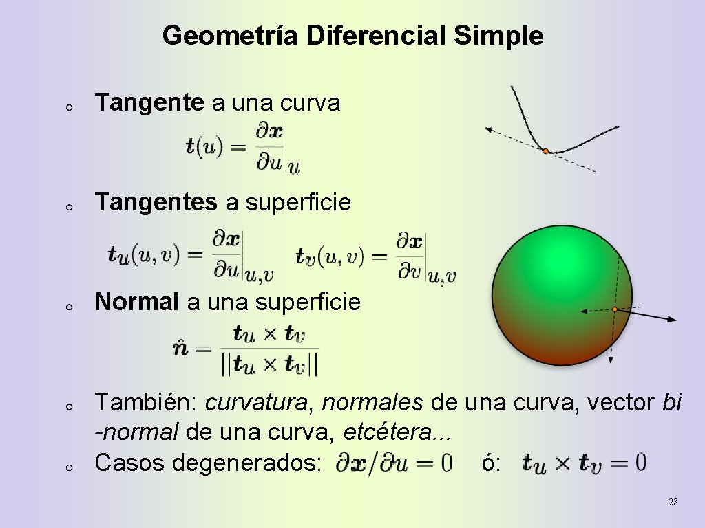 Geometría Diferencial Simple Tangente a una curva Tangentes a superficie Normal a una superficie