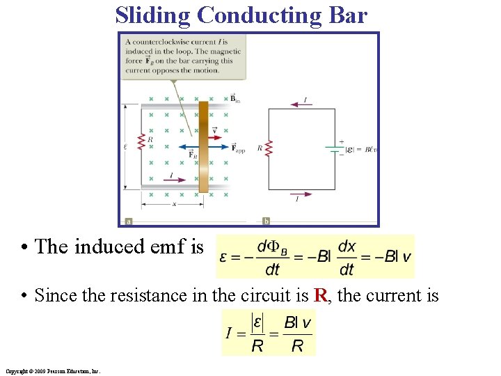 Sliding Conducting Bar • The induced emf is • Since the resistance in the