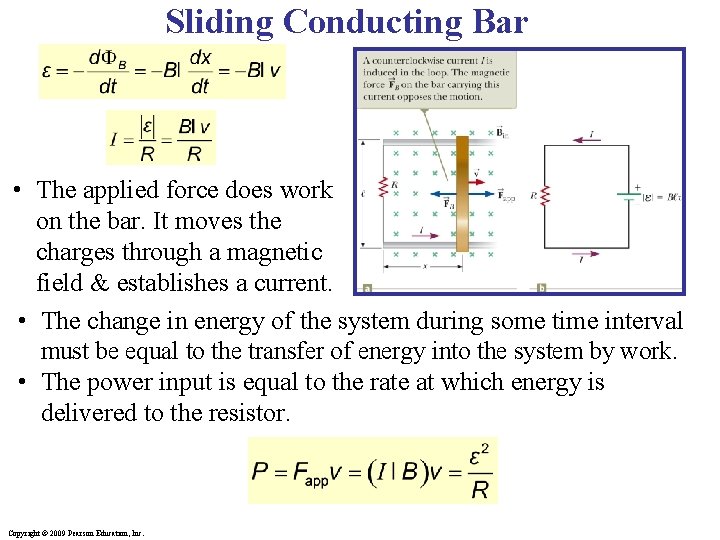 Sliding Conducting Bar • The applied force does work on the bar. It moves