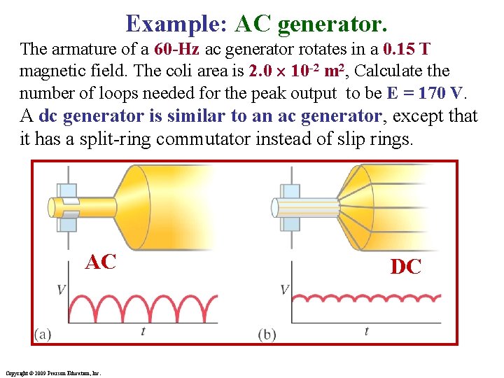 Example: AC generator. The armature of a 60 -Hz ac generator rotates in a