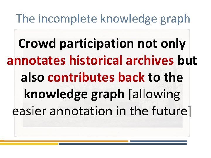 The incomplete knowledge graph Crowd participation not only annotates historical archives but also contributes