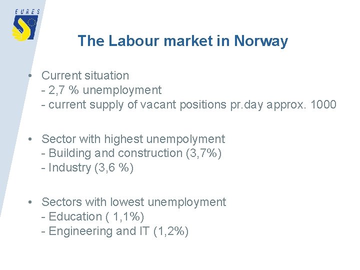 The Labour market in Norway • Current situation - 2, 7 % unemployment -