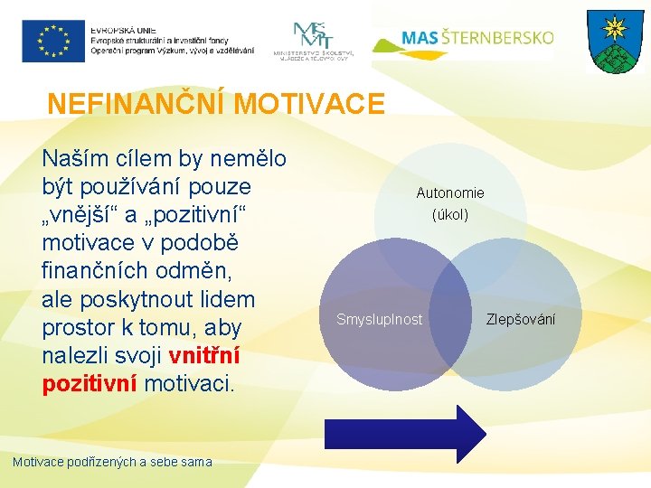  NEFINANČNÍ MOTIVACE Naším cílem by nemělo být používání pouze „vnější“ a „pozitivní“ motivace